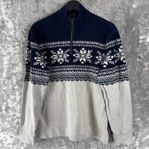 Polo Ralph Lauren Size S Estate Rib Fair Isle Mock Neck Sweater Navy Zip
